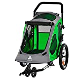 Aosom Dog Bike Trailer 2-in-1 Pet Stroller Cart Bicycle Wagon Cargo Carrier Attachment for Travel with 360 Swivel Wheel Reflectors Parking Brake Straps Cup Holder Green
