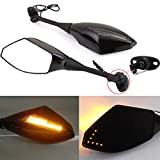 Black Motorcycle Side Rear View Mirrors with Turn Signal for Sport Bike Honda CBR600RR 2003-2011 CBR1000RR 2004-2007(Smooth Black+Smoke Lens)
