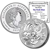 2021 AU 1 oz Australian Silver Myths & Legends Dragon Coin Brilliant Uncirculated (BU - in Capsule) with Certificate of Authenticity $1 Mint State