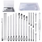 22 Pcs Stainless Steel Lab Spatula Micro Scoop Set Laboratory Tiny Mixing Spatula with Tweezers Long Sampling Spoon for Powders Gel Cap Capsule Filler (22Pcs)