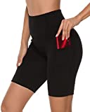 Stelle Women's Workout Shorts/Biker Shorts for Running Yoga High Waisted 8" /5" Essential with Side Pockets (Black, M)