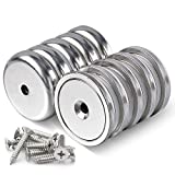 DIYMAG Neodymium Round Base Cup Magnet,100LBS Strong Rare Earth Magnets with Heavy Duty Countersunk Hole and Stainless Screws for Refrigerator Magnets,Office,Craft,etc-Dia 1.26 inch-Pack of 10