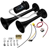 HK 12V 150db Car Air Horn, Super Loud Dual Trumpet Air Horn Kit with Compressor for Any 12V Vehicles Trucks Lorrys Trains Boats Cars Vans Kit (Black)