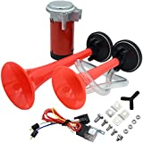 Dual Trumpet Air Horn with Compressor,12V 135db Air Horn Kit,for Any 12V Vehicles Trucks Lorrys Trains Boats Cars Motorcycle SUV Vans,Small Dual Trumpet Horn,Easy to Install, By LIYYOO