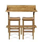 Christopher Knight Home Caribbean Outdoor Acacia Wood Balcony Bar Set, 3-Pcs Set, Natural Stained