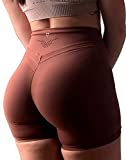 TomTiger Yoga Shorts for Women Tummy Control High Waist Biker Shorts Exercise Workout Butt Lifting Tights Women's Short Pants (Coffee, S)