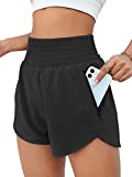 BMJL Women's Athletic Shorts High Waisted Running Shorts Pocket Sporty Shorts Gym Elastic Workout Shorts(S,Black)