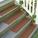 Bungalow Flooring Waterhog Stair Treads, Set of 4, 8-1/2 x 30 inches, Made in USA, Durable and Decorative Floor Covering, Indoor/Outdoor, Water-Trapping, Ellipse Collection, Dark Brown