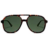 SOJOS Retro Square Polarized Aviator Sunglasses Womens Mens 70s Vintage Double Bridge Sun Glasses SJ2174, Dark Tortoise/Green