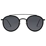 SOJOS Retro Round Double Bridge Polarized Sunglasses for Women Men Twin Beams Circular UV400 Sunnies SJ1104, Dark Black/Grey