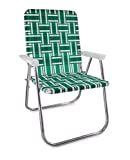 Lawn Chair USA - Outdoor Chairs for Camping, Sports and Beach. Chairs Made with Lightweight Aluminum Frames and UV-Resistant Webbing. Folds for Easy Storage (Classic, Green and White with White Arms)