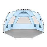 Easthills Outdoors Instant Shader Deluxe XL Beach Tent Easy Up 99" Wide for 4-6 Person Sun Shelter - Extended Zippered Porch Included Blue
