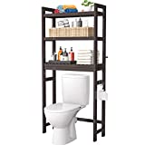 Homykic Over The Toilet Storage, Bamboo 3-Tier Over-The-Toilet Space Saver Organizer Rack, Stable Freestanding Above Toilet Stand with 3 Hooks for Bathroom, Restroom, Laundry, Espresso