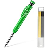 Solid Carpenter Pencil Set for Construction with 7 Refill Leads Built-in Sharpener, Long Nosed Deep Hole Mechanical Pencil Marker Marking Tool for Carpenter Scriber Woodworking Architect (Green)