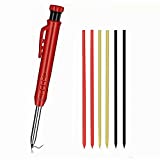 Carpenter Pencil with 7 Marker Refills Leads and Built-in Sharpener, Deep Hole Mechanical Pencil Marker Scriber Marking Tools Used for Glass, Ceramics, Hardened Steel Marking