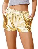 Kate Kasin Women's Yoga Hot Shorts Shiny Metallic Pants with Elastic Waist Gold