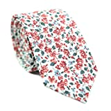 DAZI Men's Skinny Tie Floral Print Cotton Necktie, Great for Weddings, Groom, Groomsmen, Missions, Dances, Gifts. (Peach Blossom)