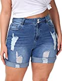 ALLEGRACE Plus Size Jeans Shorts Women Stretchy High Waist Denim Shorts with Pocket Royal Blue 22W