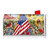 WILDLAVIE American Flag Mailbox Cover Magnetic Sunflower Bird Post Letter Box Covers Garden Yard Home Outdoor Patriotic Decoration Oversize 25.5" x 21"