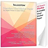 Premium Printable Vinyl Sticker Paper for Inkjet Printer - 20 Sheets Matte Sticker Paper - Waterproof Sticker Paper Printable Sticker Paper for Inkjet Printer & Laser Printer - Letter Size 8.5"x11"