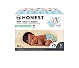 The Honest Company Clean Conscious Diapers | Plant-Based, Sustainable | Dots & Dashes + Multi-Colored Giraffes | Club Box, Size Newborn, 76 Count