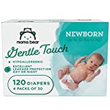 Amazon Brand - Mama Bear Gentle Touch Diapers, Hypoallergenic, Newborn, 120 Count (4 Packs of 30), White