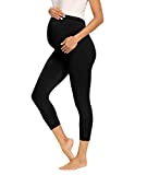 Foucome Women's Maternity Capri Leggings Over The Belly Pregnancy Active Workout Yoga Tights Pants (Black, XL)