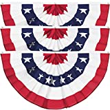 3 Pieces USA Pleated Fan Flag American US Bunting Flag Patriotic Half Fan Banner Flag with Canvas Header and Brass Grommets for 4th of July Memorial Day Indoor Outdoor Decoration(3, 2x4 Feet)
