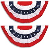 Pleated Fan Flags Bunting USA Decoration Flag American Patriotic Stars & Stripes 2 Pieces,3 x 3/2 Feet