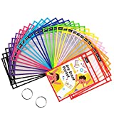 SUNEE 30 Packs Oversized Reusable Dry Erase Pocket Sleeves with 2 Rings, 10 Assorted Colors 10x14 Ticket Holders, Clear Plastic Sheet Protectors, Teacher School Classroom Supplies
