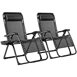 Goplus Zero Gravity Chairs Set of 2, X-Large Outdoor Lounge Lawn Chair with Cup Holder & Detachable Headrest, Adjustable Folding Patio Recliner for Pool Porch Deck Oversize (Black)