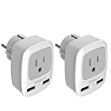 TESSAN Type E/F Germany European Adapter 2 Pack, Schuko France Travel Power Plug 2 USB, Outlet Adaptor Charger for US to Most of Europe EU Spain Iceland German French Russia Korea Norway Greece