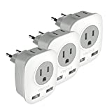 [3-Pack] European Travel Plug Adapter, VINTAR International Power Plug Adapter with 2 USB Ports,2 American Outlets- 4 in 1 Travel Essentials to France, Germany, Greece, Italy, Israel, Spain (Type C)