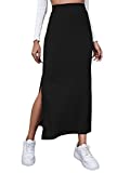 SheIn Women's High Waisted Split Thigh Rib Knit Long Maxi Bodycon Pencil Skirt Black Large