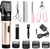 Sminiker Professional Low Noise Rechargeable Cordless Cat Dog Horse Clippers Professional Pet Clippers Grooming Kit,animal clippers Pet Grooming Kit(Gold)