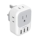 US to UK Plug Adapter, TESSAN Type G Travel Converter with 4 Electrical Outlet 3 USB Charger, USA to Ireland Dubai Kenya Scotland England British London Irish Power Adaptor