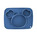 Baby Divided Plates, 100% Silicone Food-Grade Silicone Placemat for Babies Infants Toddlers Kids Dishes, Stick to High Chair Trays and Table,Microwave Dishwasher Safe (Cute Crab, Baby Blue)