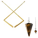 Dowsing Rods Copper with Tiger Eye Stone Crystal Pendulum, VIDAYA 2PCS Upgraded Flexible Rotation Divination Tools with Bag, Retractable Portable Spirit Rods - Divining Water, Ghost Hunting Equipment