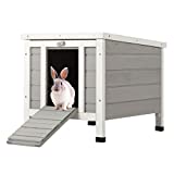 SNUGENS Topnotch Weatherproof Outdoor Wooden Bunny Rabbit Hutch Pet Cage Cat Shelter in White