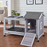 Aivituvin Rabbit Hutch Indoor Bunny Cage Outdoor with Deeper No Leak Tray, Rabbit Cage Bunny House with Run (40.7" L x 22.8" W x 28.6" H)