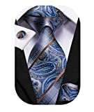 Dubulle Mens Blue Paisley Tie Woven Silk Necktie for Men Set Pocket Square with Cufflinks