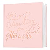 Calculs She's Traveling from Miss to Mrs Polaroid Bridal Shower Guest Book 8.5" Square Event Guest Registry Books, Pink Cover, Rose Gold Foil Stamping, Blank White Pages
