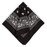 Large Bandana Handkerchiefs - Head Bandannas for Men & Women - Colorful Paisley Cowboy Bandana Pack - Black