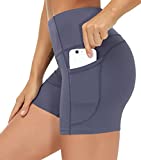 THE GYM PEOPLE High Waist Yoga Shorts for WomenTummy Control Fitness Athletic Workout Running Shorts with Deep Pockets (Large, Ink Blue)
