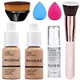 PHOERA Foundation, Full Coverage Foundation, PHOERA Primer, PHOERA Makeup Set, Flat Top Kabuki Makeup Brushes Foundation Brush Powder Brush,2 Pcs Makeup Sponge (Buff Beige #104 + Sand #105)