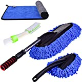 Moonlinks Car Duster Kit, Extendable Handle Microfiber Duster Dashboard Duster Interior,Air Conditioner Vent Brush and Microfiber Cloth for Cleaning Exterior or Interior Auto Duster Set (Set of 4)