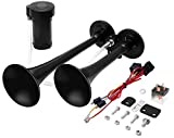 CARFKA Air Horn for Truck Boats Car, 150DB Super Loud Train Horns Kit with 120 PSI Air Compressor (black, Dual)