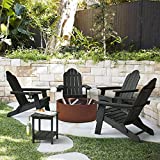 LUE BONA Folding Adirondack Chair Set of 4, Black Poly Fire Pit Adirondack Chair Weather Resistant, Modern Plastic Adirondack Patio Chairs with Cup Holder, 320LBS, Outdoor Chairs for Pool Porch Beach