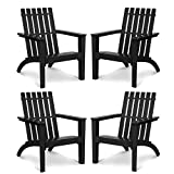 Tangkula Adirondack Chair Acacia Wood Outdoor Armchairs, Weather Resistant for Patio Garden Backyard Deck Fire Pit, Lawn Porch Furniture & Lawn Seating, Campfire Chairs, Adirondack Lounger (4, Black)