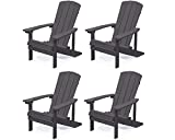 Aok Garden Adirondack Chairs Set of 4 Weather Resistant, HIPS Plastic Patio Chairs Outdoor Chairs with Wood Texture, 4 Steps Easy Installation, Fire Pit Chairs for Patio Deck Porch Garden Lawn, Coffee